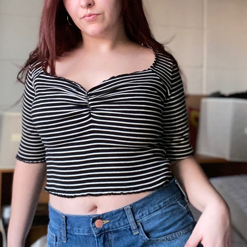 Black & White Striped Crop Top